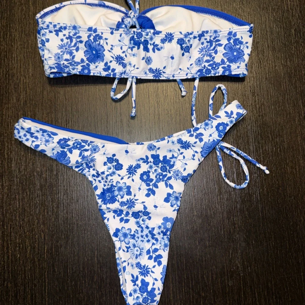 Blue Floral Girls' Two-Piece Swim Set